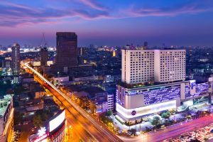 Grand Mercure Bangkok Fortune at night located in the Central Business District