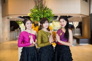 Thai welcome from three hostesses in the lobby