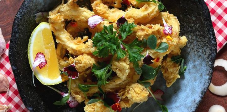 squid-and-bunapi-kaarage-with-lemon-chili-mayo