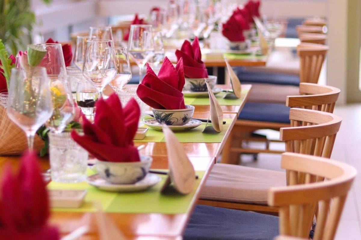 veranda vietnamese dining scene with vibrant table settings