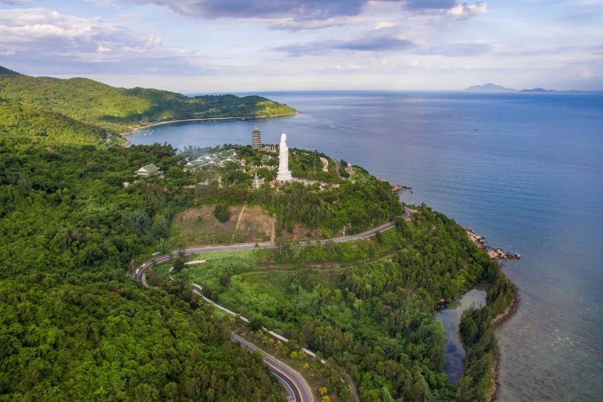 son tra peninsula with lush forest meeting the open sea
