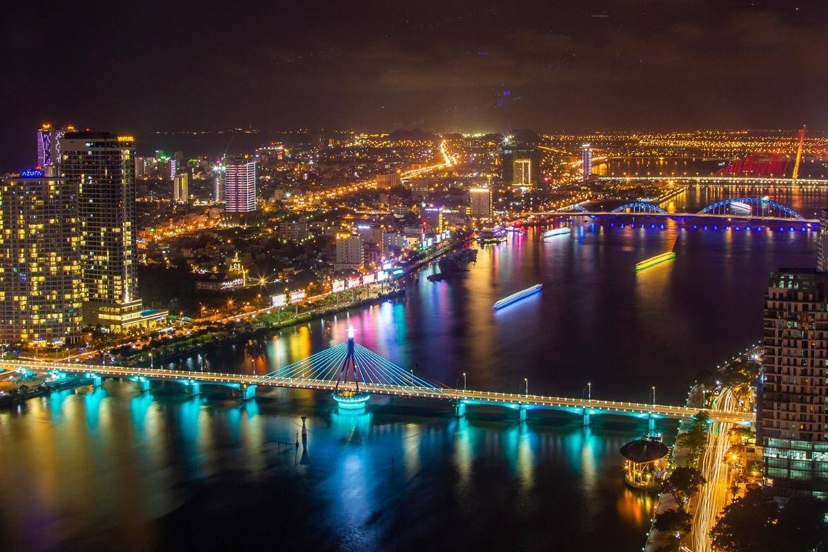 night view of da nang with glowing bridges and riverside lights