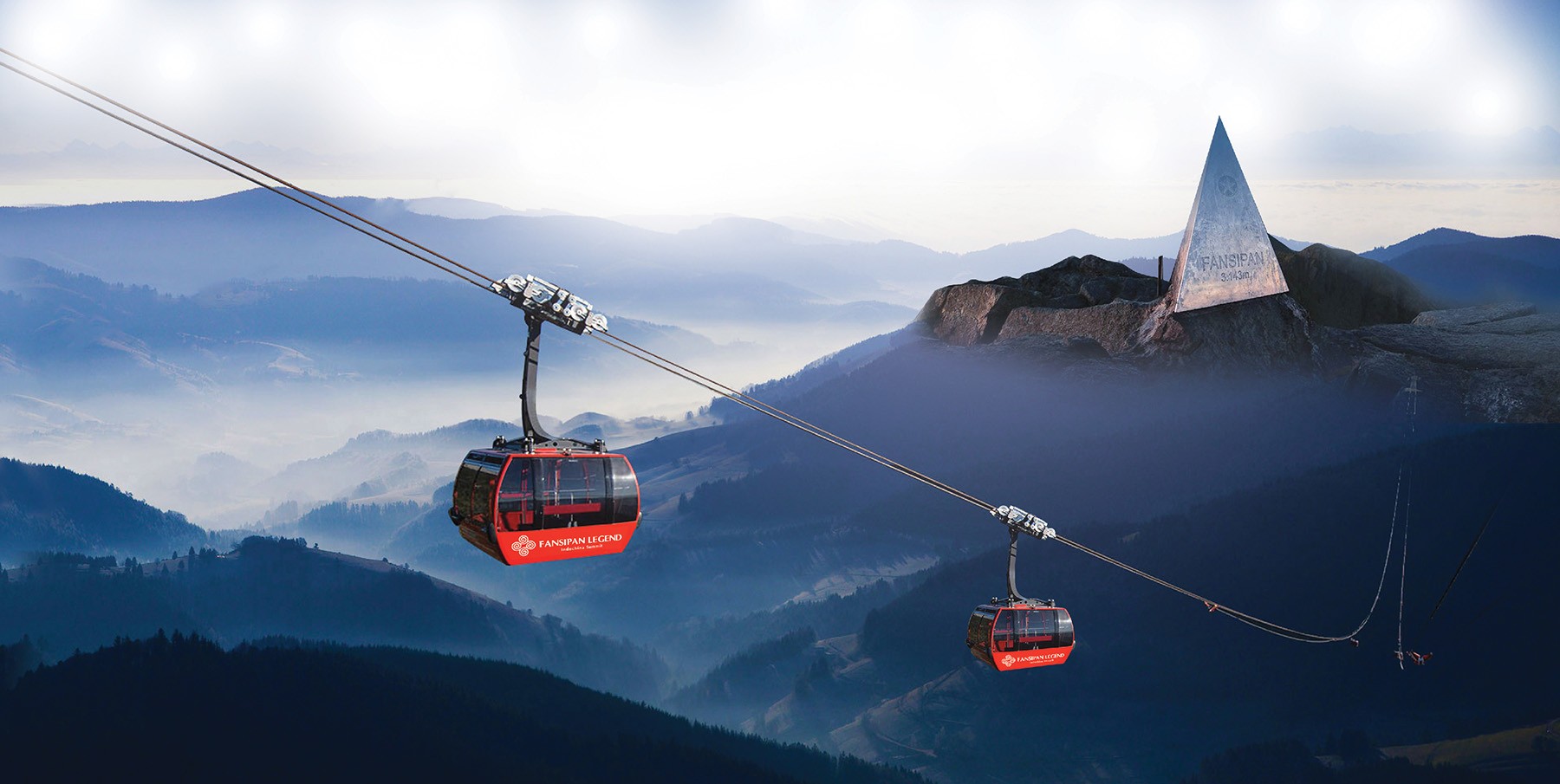 Into the mist on the Fansipan cable car.