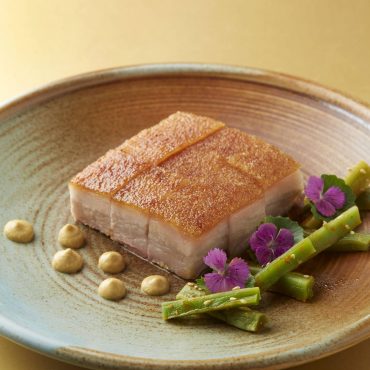 Crispy Pork Belly with Tribute Vegetable & Yellow Mustard