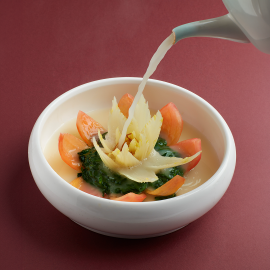 Lotus Flower Baby Cabbage with Tomato & Seaonal Vegetables in Premium Chicken Broth