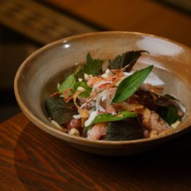pink pomelo and picked mud crab salad 