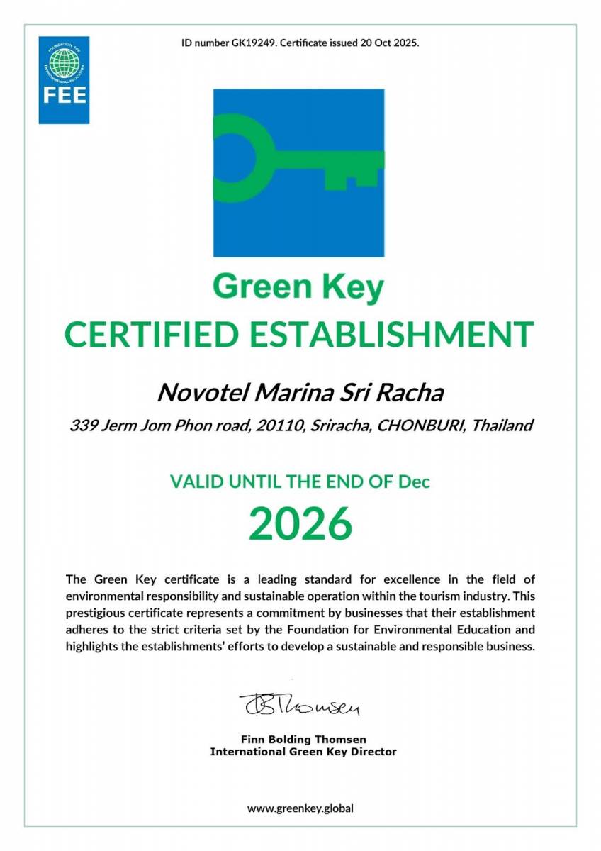 Download Green Key Certified Establishment Novotel Marina Sriracha Hotel Chonburi, Thailand