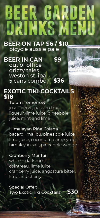 Beer Garden - drink menu - The Stampton Restaurant