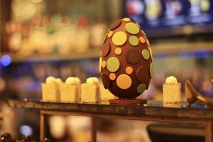 Colorful chocolate Easter egg displayed at Barrocco lounge, Mövenpick Myth Hotel Patong Phuket.