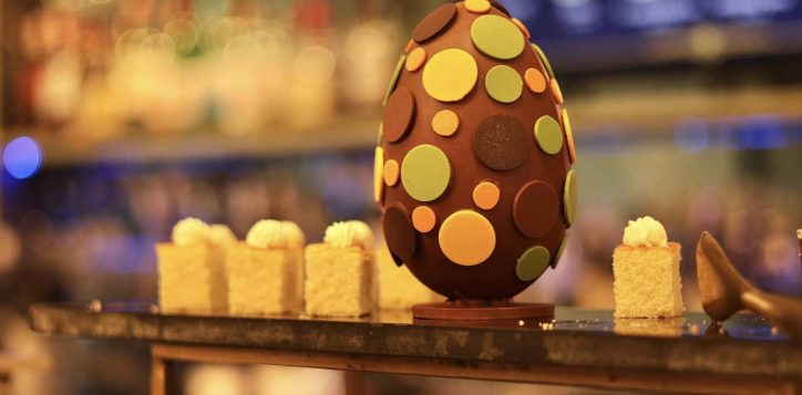 Colorful chocolate Easter egg displayed at Barrocco lounge, Mövenpick Myth Hotel Patong Phuket.