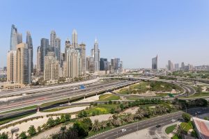 View of Sheikh Zayed Road and Dubai Marina skyscrapers from a premium JLT hotel location