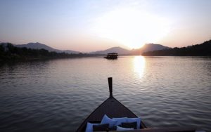 Luxury private boat for sunrise cruise on Mekong River Luang Prabang