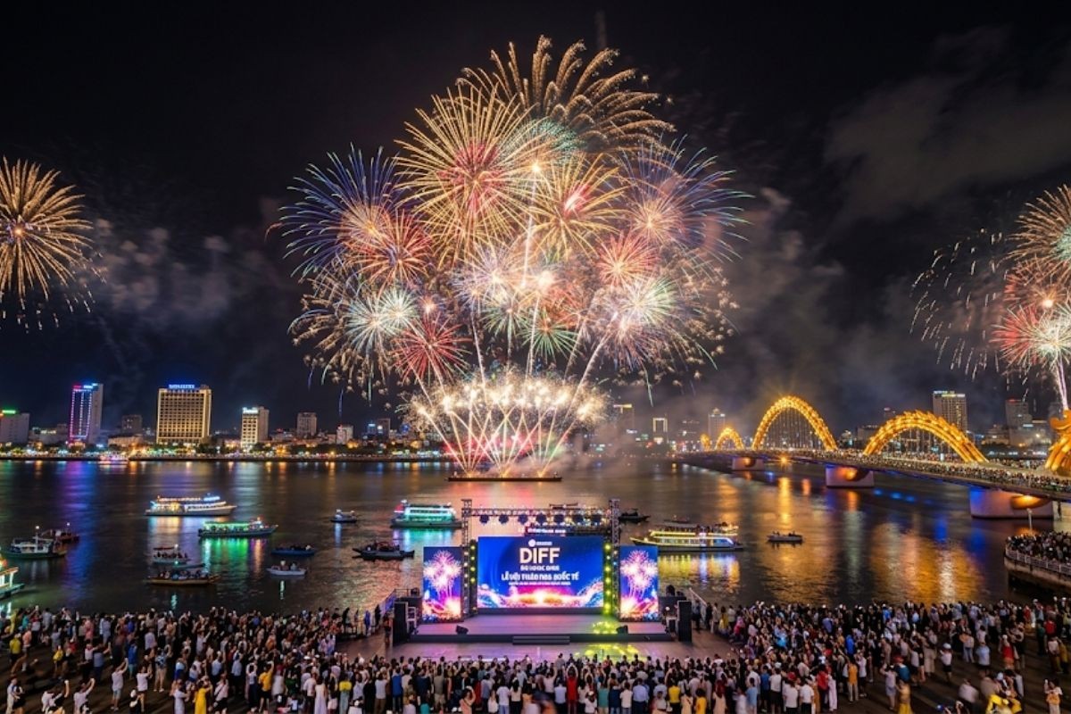 2026年岘港国际烟花节整体概览,韩江上空绚丽烟花表演