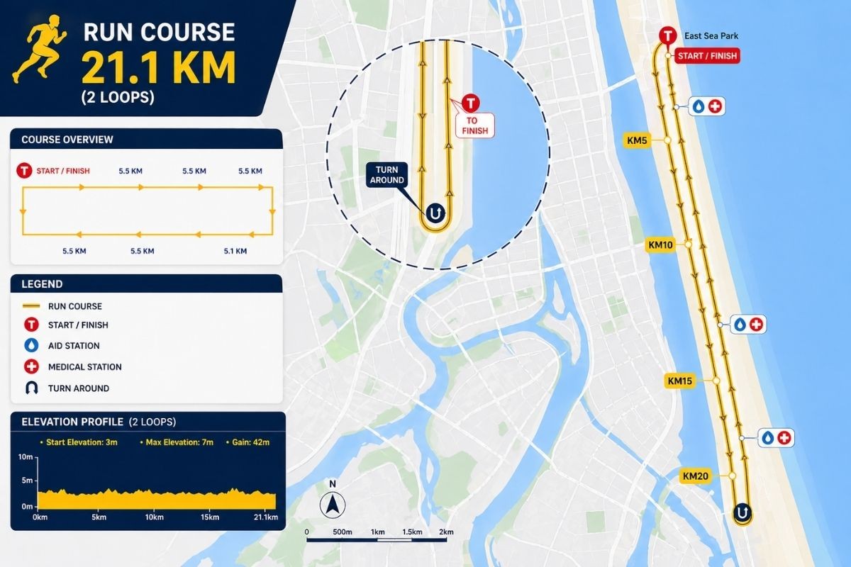 run course map for IRONMAN 70.3 Da Nang