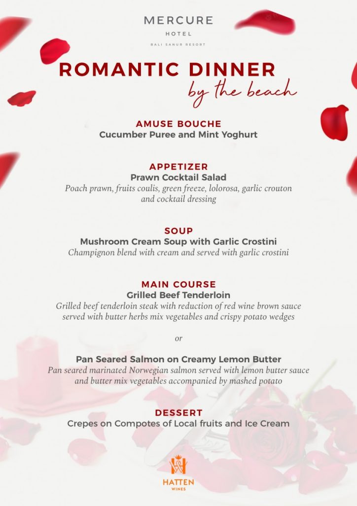 Mercure Bali Sanur Resort - ROMANTIC DINNER Menu 2023