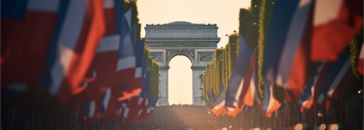 Illustration of Paris skyline and Eiffel Tower for Bastille Day celebration at Pullman Saigon Centre