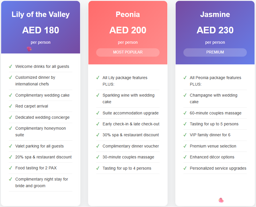 wedding hall in Dubai with prices