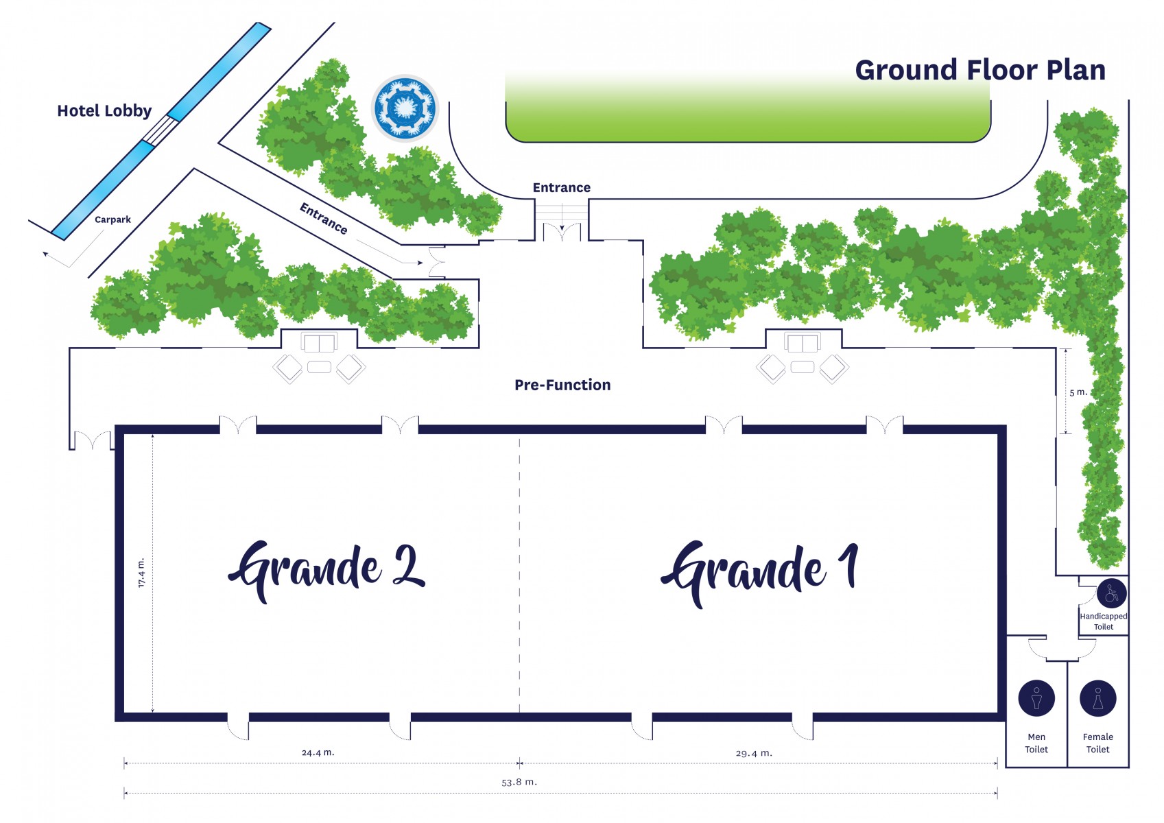 Grande 1 and 2 meeting rooms - Ground floor layout plan