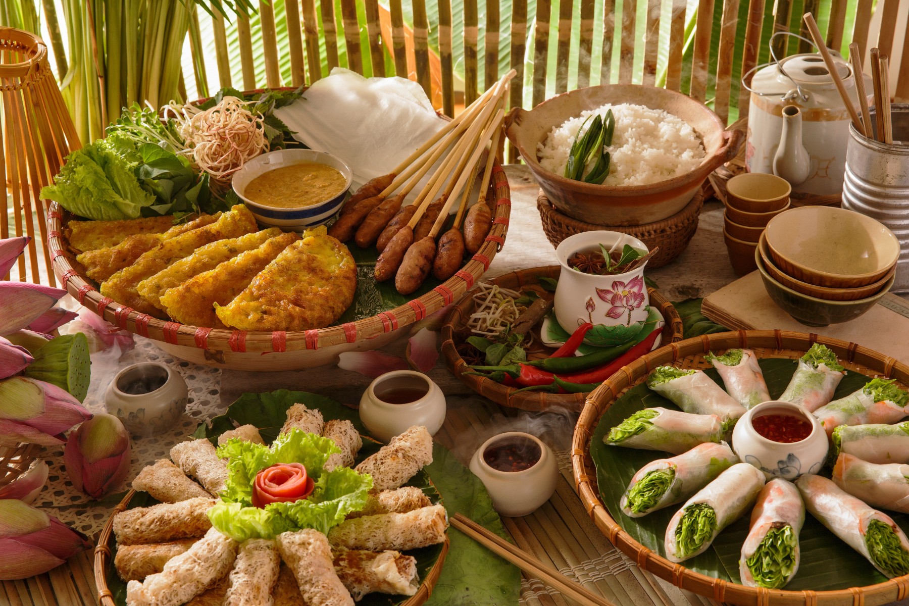 vietnamese-traditional-food-photo-special-event-bubbles-beats-brunch-pullman-danang-beach-resort-banh-xeo-pancake-lotus-rice-tea-nem-lui-tea-element-
