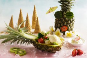 tropical fruit, ice cream, watermelon, midori, honeydew, pineapple, jelly