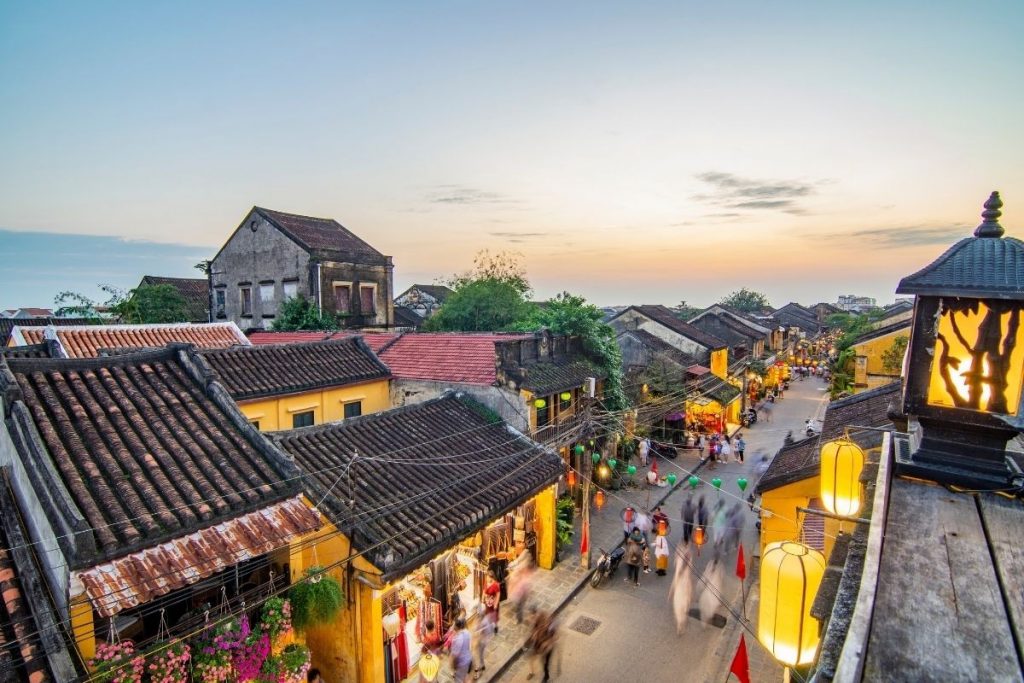 Hoi An Ancient Town with lanterns and historic yellow houses