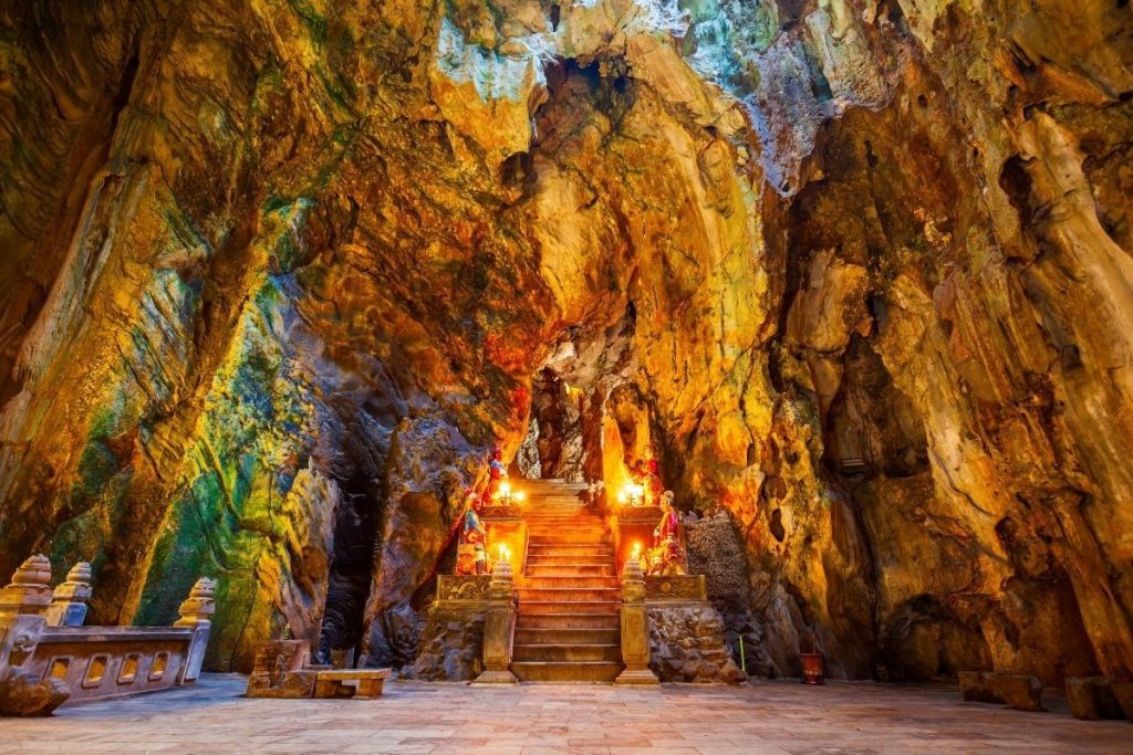 The Marble Mountains in Da Nang featuring limestone peaks, temples, and caves