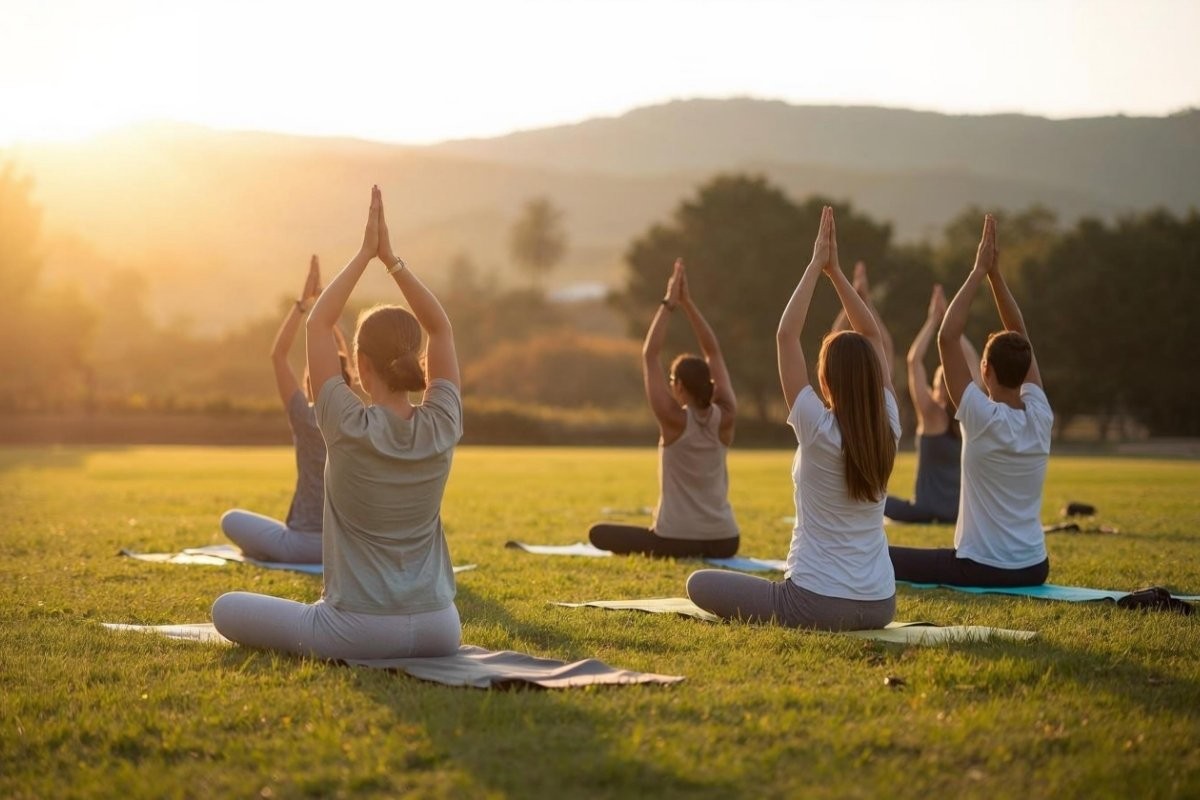 Practicing Yoga On The Green Lawn