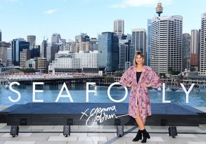Australian artist Gemma O'Brien at the launch of the Chandon x Seafolly limited edition, at Sofitel Sydney Darling Harbour outdoor infinity pool