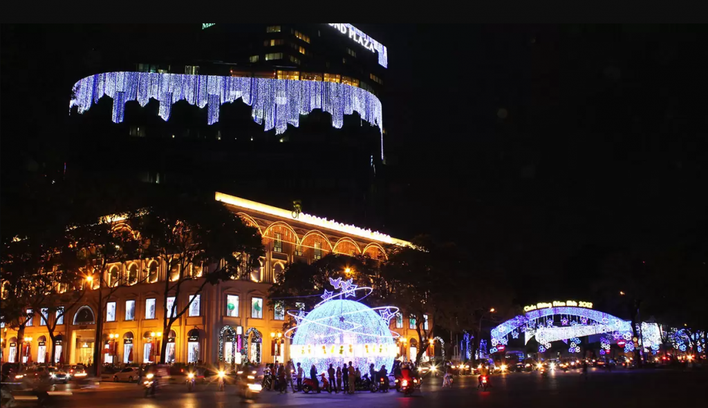 Christmas Lights in front of Diamond Plaza in Ho Chi Minh City