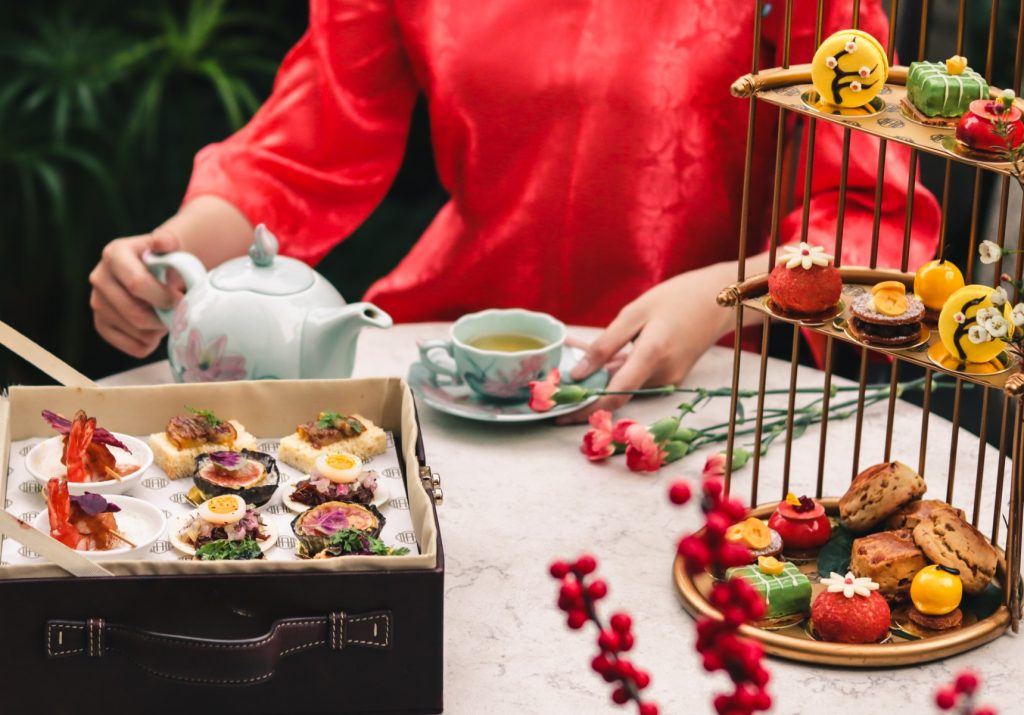 Tet-inspired afternoon tea set with traditional Vietnamese sweets at Café des Beaux-Arts in Hôtel des Arts Saigon.